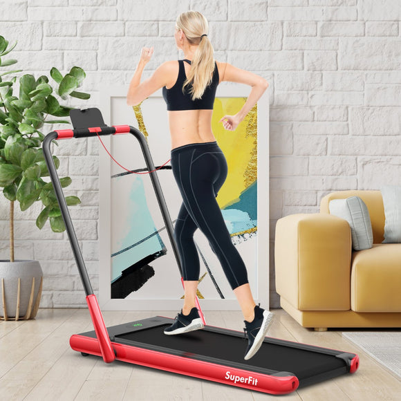 NNECW 2-in-1 Foldable Treadmill with APP & Remote Control for Home & Office-Red