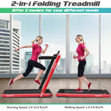 NNECW Electric Folding Treadmill with Bluetooth Speaker for Home-Red