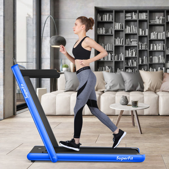 NNECW 2 in 1 Folding Treadmill with Dual LED Display for Home & Office-Blue