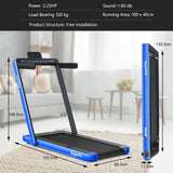 NNECW 2 in 1 Folding Treadmill with Dual LED Display for Home &amp Office-Blue