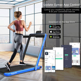 NNECW 2 in 1 Folding Treadmill with Dual LED Display for Home &amp Office-Blue