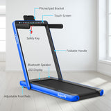 NNECW 2 in 1 Folding Treadmill with Dual LED Display for Home &amp Office-Blue