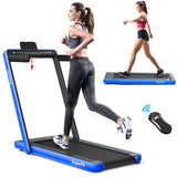 NNECW 2 in 1 Folding Treadmill with Dual LED Display for Home &amp Office-Blue