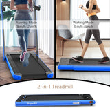 NNECW 2 in 1 Folding Treadmill with Dual LED Display for Home &amp Office-Blue