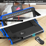 NNECW 2 in 1 Folding Treadmill with Dual LED Display for Home &amp Office-Blue