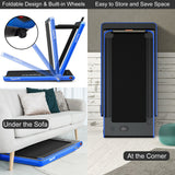 NNECW 2 in 1 Folding Treadmill with Dual LED Display for Home &amp Office-Blue