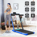 NNECW 2 in 1 Folding Treadmill with Dual LED Display for Home &amp Office-Blue