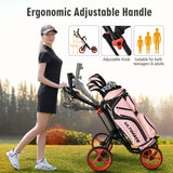 NNECW 4 Wheels Aluminum Golf Push Pull Cart With Adjustable Umbrella Holder for Outdoor Use-Red