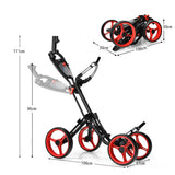 NNECW 4 Wheels Aluminum Golf Push Pull Cart With Adjustable Umbrella Holder for Outdoor Use-Red