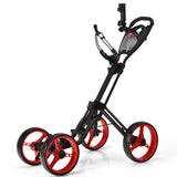 NNECW 4 Wheels Aluminum Golf Push Pull Cart With Adjustable Umbrella Holder for Outdoor Use-Red