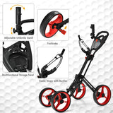 NNECW 4 Wheels Aluminum Golf Push Pull Cart With Adjustable Umbrella Holder for Outdoor Use-Red