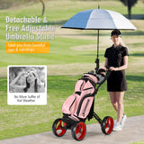 NNECW 4 Wheels Aluminum Golf Push Pull Cart With Adjustable Umbrella Holder for Outdoor Use-Red
