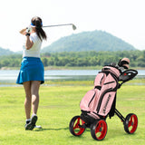 NNECW 4 Wheels Aluminum Golf Push Pull Cart With Adjustable Umbrella Holder for Outdoor Use-Red
