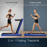 NNECW 2-in-1 Folding Treadmill with Dual LED Display for Home Blue