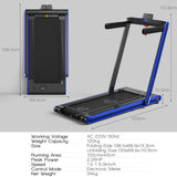 NNECW 2-in-1 Folding Treadmill with Dual LED Display for Home Blue