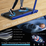 NNECW 2-in-1 Folding Treadmill with Dual LED Display for Home Blue
