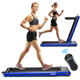 NNECW 2-in-1 Folding Treadmill with Dual LED Display for Home Blue