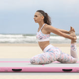 NNECW Inflatable Gym Mat with Electric Pump for Yoga-Pink-450x100x15cm