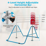 NNECW  Folding Horizontal Gymnastics Bar with Basketball Hoop for Kids Junior Training-Blue