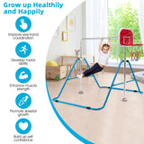 NNECW  Folding Horizontal Gymnastics Bar with Basketball Hoop for Kids Junior Training-Blue