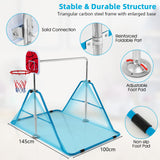 NNECW  Folding Horizontal Gymnastics Bar with Basketball Hoop for Kids Junior Training-Blue