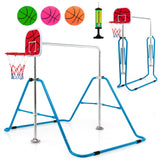 NNECW  Folding Horizontal Gymnastics Bar with Basketball Hoop for Kids Junior Training-Blue