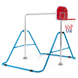 NNECW  Folding Horizontal Gymnastics Bar with Basketball Hoop for Kids Junior Training-Blue