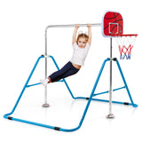 NNECW  Folding Horizontal Gymnastics Bar with Basketball Hoop for Kids Junior Training-Blue