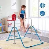 NNECW  Folding Horizontal Gymnastics Bar with Basketball Hoop for Kids Junior Training-Blue