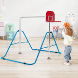 NNECW  Folding Horizontal Gymnastics Bar with Basketball Hoop for Kids Junior Training-Blue