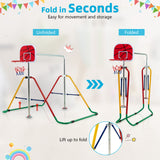 NNECW  Folding Horizontal Gymnastics Bar with Basketball Hoop for Kids Junior Training-Multicolour
