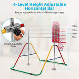NNECW  Folding Horizontal Gymnastics Bar with Basketball Hoop for Kids Junior Training-Multicolour
