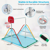 NNECW  Folding Horizontal Gymnastics Bar with Basketball Hoop for Kids Junior Training-Multicolour