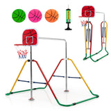 NNECW  Folding Horizontal Gymnastics Bar with Basketball Hoop for Kids Junior Training-Multicolour