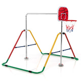 NNECW  Folding Horizontal Gymnastics Bar with Basketball Hoop for Kids Junior Training-Multicolour
