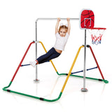 NNECW  Folding Horizontal Gymnastics Bar with Basketball Hoop for Kids Junior Training-Multicolour