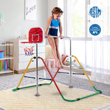 NNECW  Folding Horizontal Gymnastics Bar with Basketball Hoop for Kids Junior Training-Multicolour