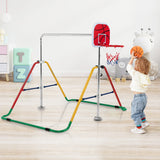 NNECW  Folding Horizontal Gymnastics Bar with Basketball Hoop for Kids Junior Training-Multicolour