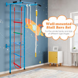 NNECW Kids Stall Bars Set with Wall Ladder and Gymnastic Rings for 3+ Years Old
