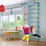 NNECW Kids Stall Bars Set with Wall Ladder and Gymnastic Rings for 3+ Years Old