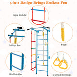NNECW Kids Stall Bars Set with Wall Ladder and Gymnastic Rings for 3+ Years Old