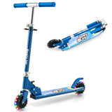 NNECW Foldable Lightweight Scooter with Adjustable Height Handlebar and LED Light for Kids-Blue