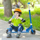 NNECW Foldable Lightweight Scooter with Adjustable Height Handlebar and LED Light for Kids-Blue