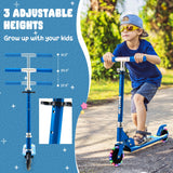NNECW Foldable Lightweight Scooter with Adjustable Height Handlebar and LED Light for Kids-Blue