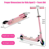 NNECW Foldable Lightweight Scooter with Adjustable Height Handlebar and LED Light for Kids-Pink