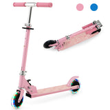 NNECW Foldable Lightweight Scooter with Adjustable Height Handlebar and LED Light for Kids-Pink