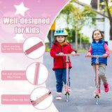 NNECW Foldable Lightweight Scooter with Adjustable Height Handlebar and LED Light for Kids-Pink