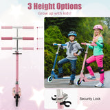 NNECW Foldable Lightweight Scooter with Adjustable Height Handlebar and LED Light for Kids-Pink