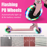 NNECW Foldable Lightweight Scooter with Adjustable Height Handlebar and LED Light for Kids-Pink