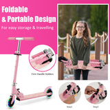 NNECW Foldable Lightweight Scooter with Adjustable Height Handlebar and LED Light for Kids-Pink